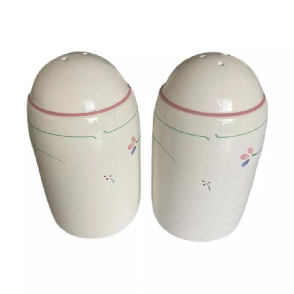 Vintage SALT AND PEPPER SHAKERS White Delicate Floral Ceramic Shabby Chic Japan